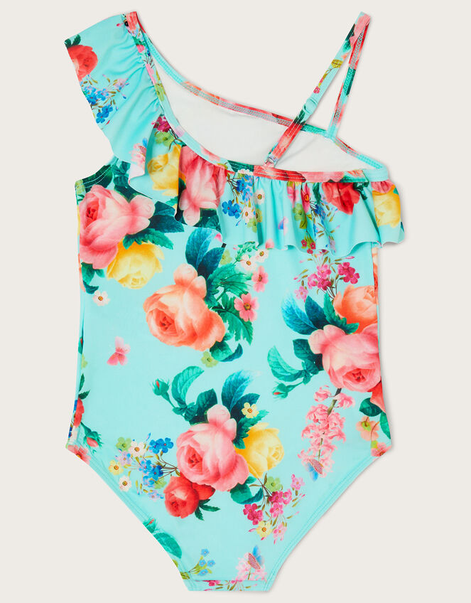 Floral Frill Swimsuit, Blue (TURQUOISE), large
