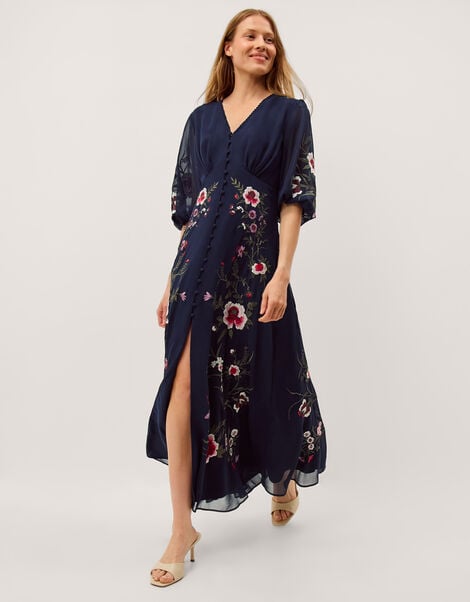 Emi Floral Embroidered Maxi Dress, Blue (NAVY), large