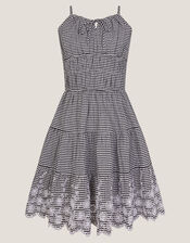 Embroidered Gingham Sun Dress, Black (BLACK), large