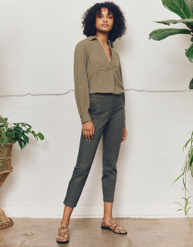 Safaia Ankle Grazer Jeans, Green (KHAKI), large