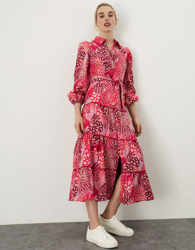 Freya Tiered Shirt Dress, Red (RED), large