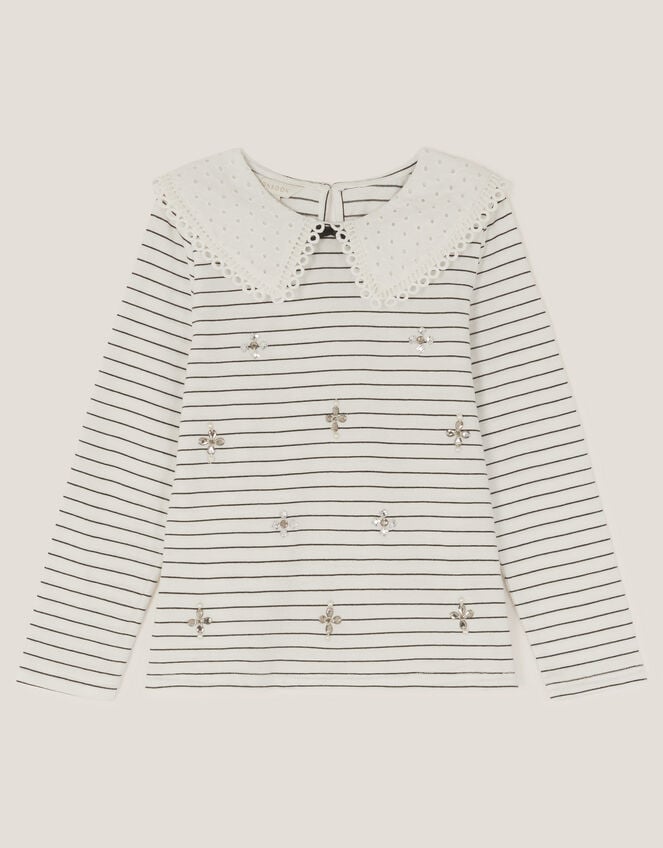 Jewel Stripe Collar Top, Ivory (IVORY), large