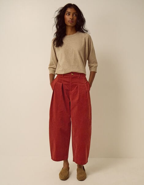 Mabel Corduroy Barrel Leg Trousers, Cognac (COGNAC), large