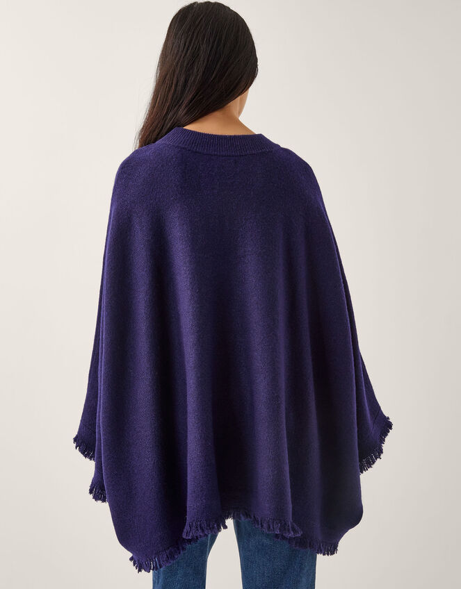 Fay Fringe Trim Poncho , Blue (NAVY), large