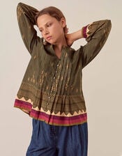 East Apate Printed Cotton Top, Green (KHAKI), large