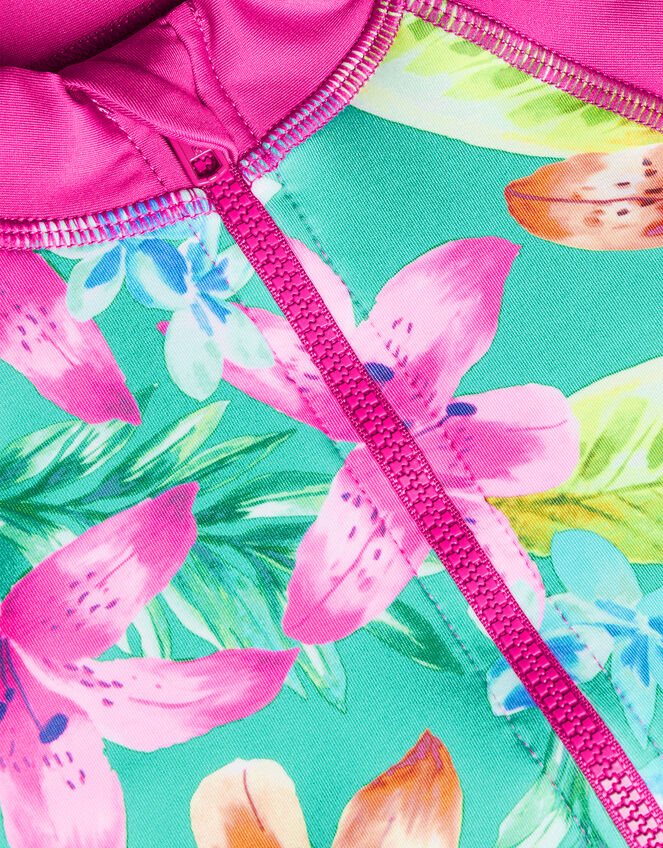 Tropical Print Long Sleeve Swimsuit, Green (GREEN), large