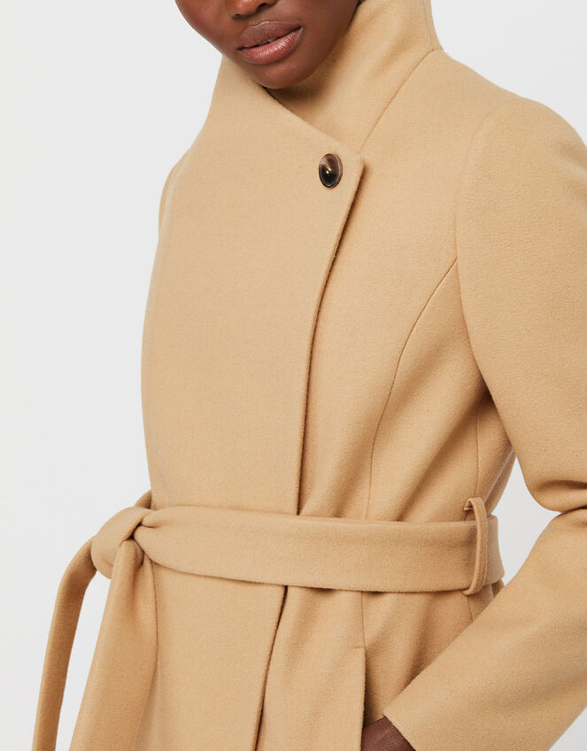 Rita Wrap Collar Long Coat , Camel (CAMEL), large