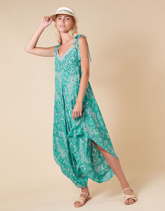 Paisley Print Romper in LENZING™ ECOVERO™, Green (GREEN), large