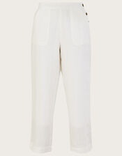 Pull-On Trousers in Linen Blend, White (WHITE), large