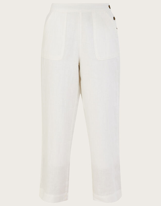 Pull-On Trousers in Linen Blend, White (WHITE), large
