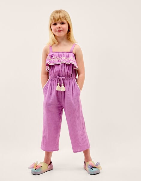 Embroidered Ruffle Tassel Jumpsuit, Purple (LILAC), large