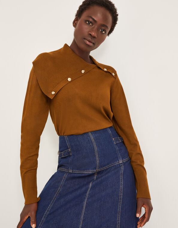 Kay Asymmetrical Collar Sweater , Orange (RUST), large