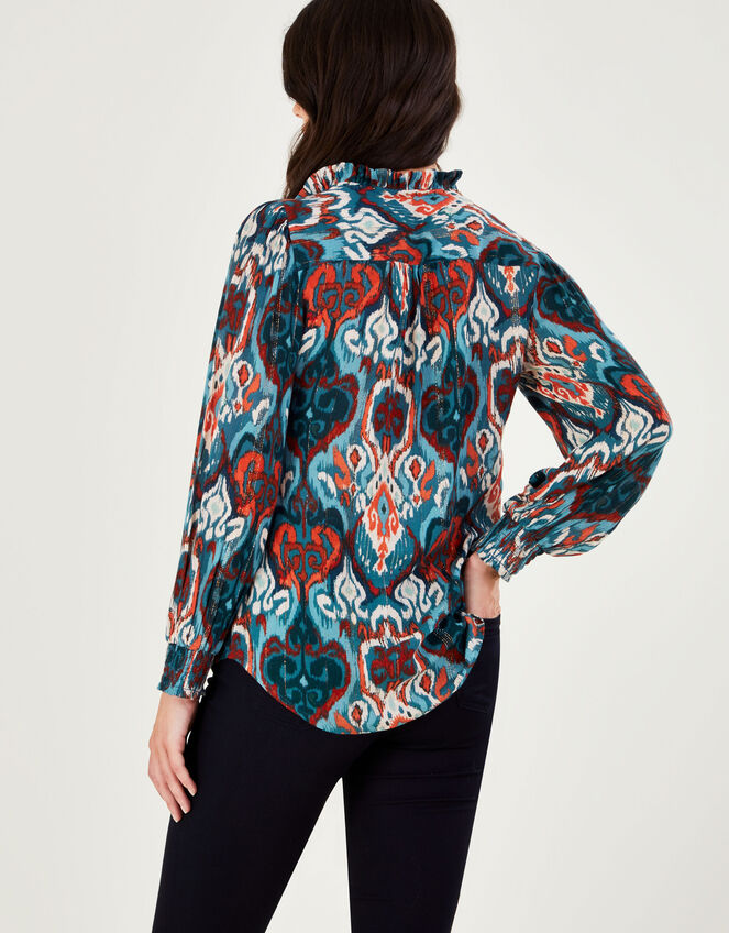 Ikat Print Metallic Base Top with LENZING™ ECOVERO™, Teal (TEAL), large