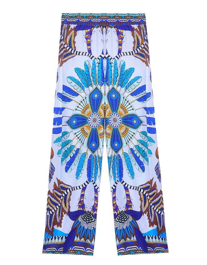 Wild Athena Feather Print Trousers, Blue (BLUE), large