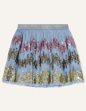 Sequin Zig-Zag Skirt, Blue (BLUE), large