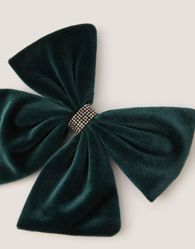 Velvet Bow Hair Clip, Green (GREEN), large