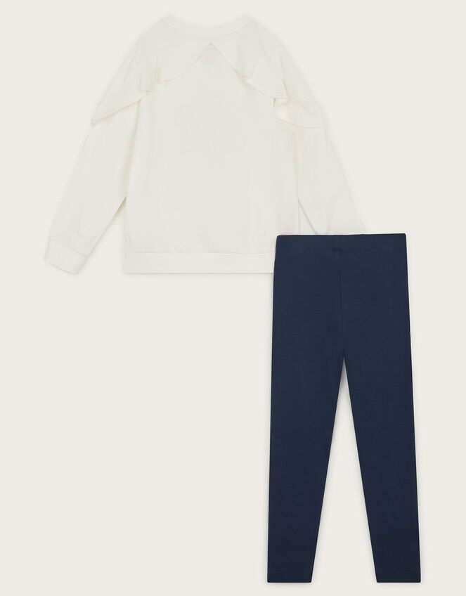 Embroidered Ruffle Sweatshirt and Leggings Set, Cream (CREAM), large