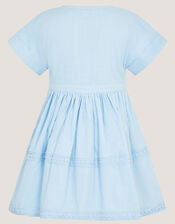 Flower Button Smocked Dress, Blue (BLUE), large