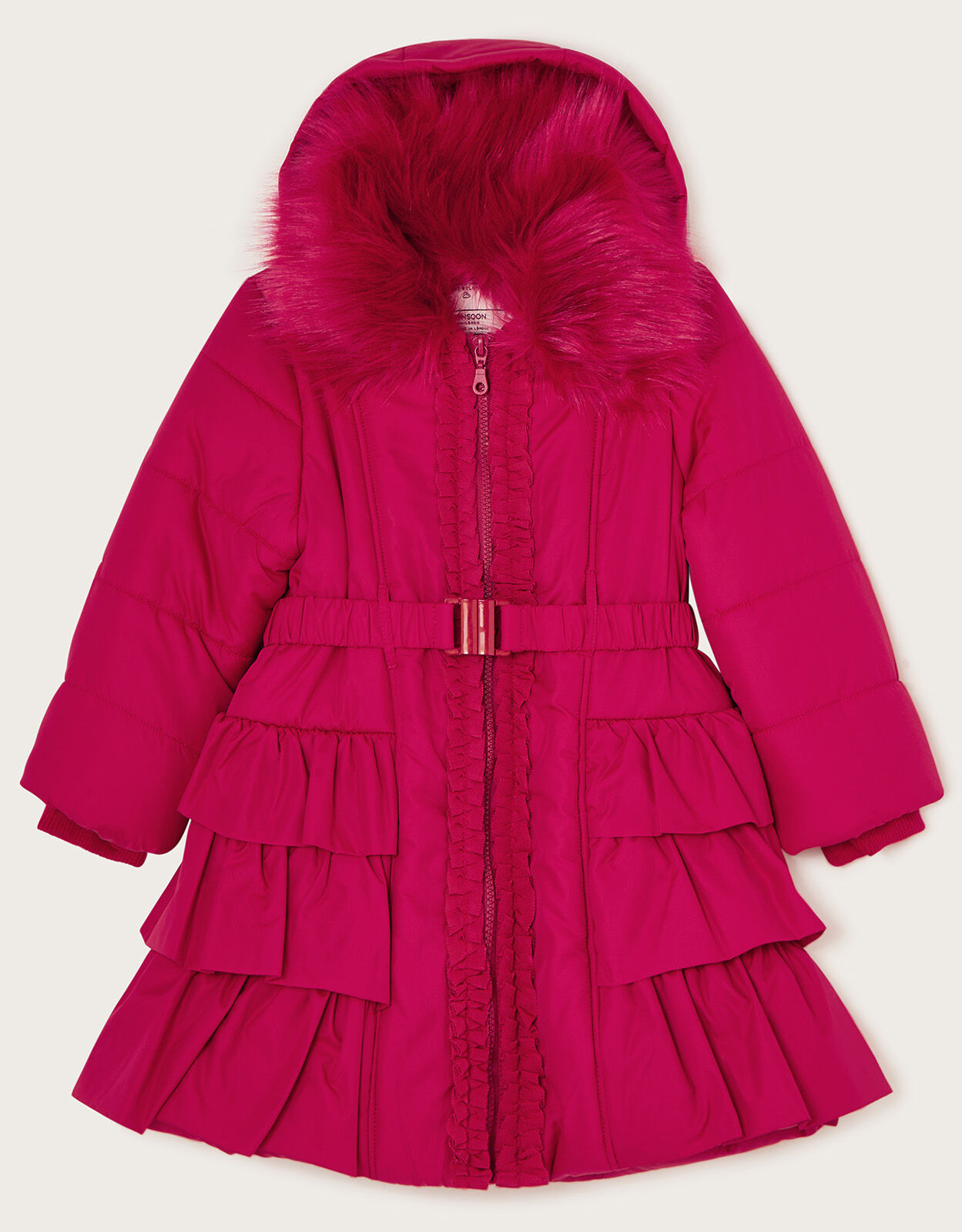 Tiered Belted Padded Coat Red