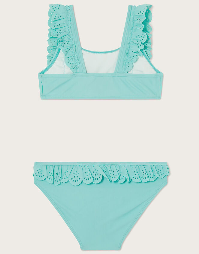 Laser Cut Frill Bikini Set	, Blue (TURQUOISE), large