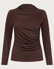 Dayna Long Sleeve Drape Jersey Top, Brown (CHOCOLATE), large