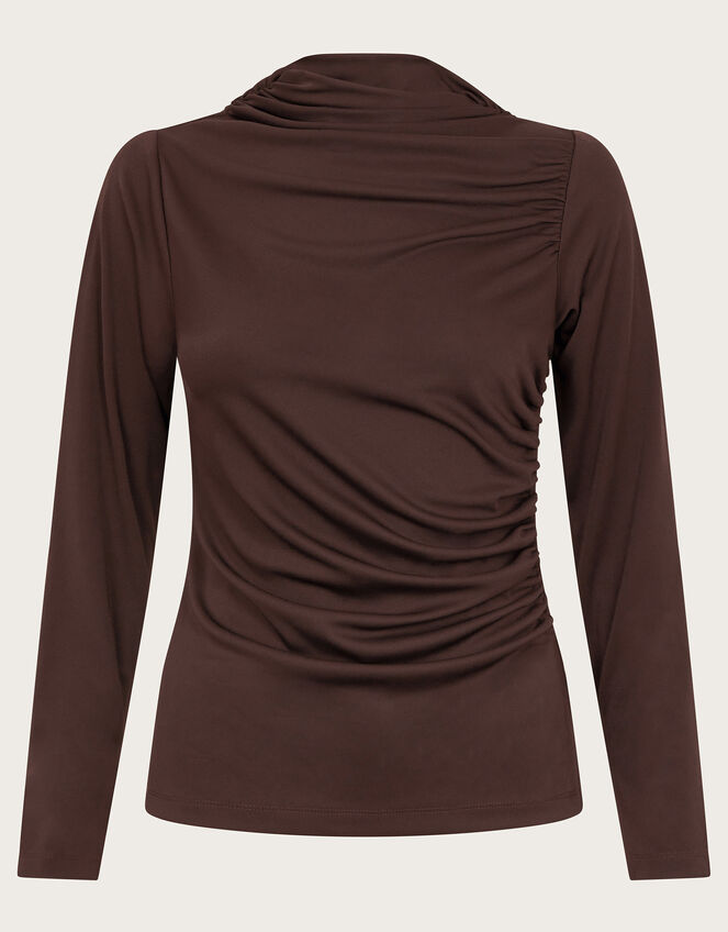 Dayna Long Sleeve Drape Jersey Top, Brown (CHOCOLATE), large