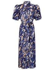 Libby Animal Print Satin Shirt Dress, Blue (BLUE), large