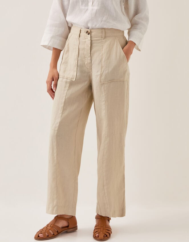 Jolie Regular Linen Wide Leg Trousers, Natural (NATURAL), large