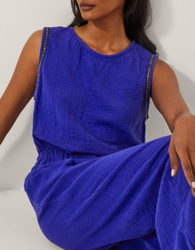 Mila Embellished Sleeveless Jumpsuit, Blue (BLUE), large