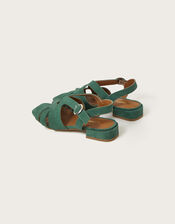 Suede Crossover Flat Sandals, Green (GREEN), large