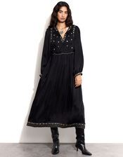 East Embellished Long Sleeve Midi Dress, Black (BLACK), large