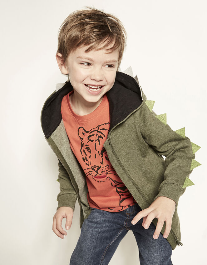 Ryder Zip-Up Dinosaur Hoody, Green (KHAKI), large