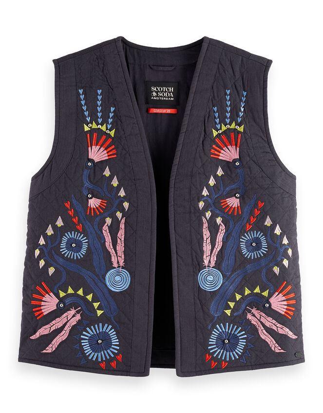 Scotch & Soda Embroidered Waistcoat, Grey (CHARCOAL), large