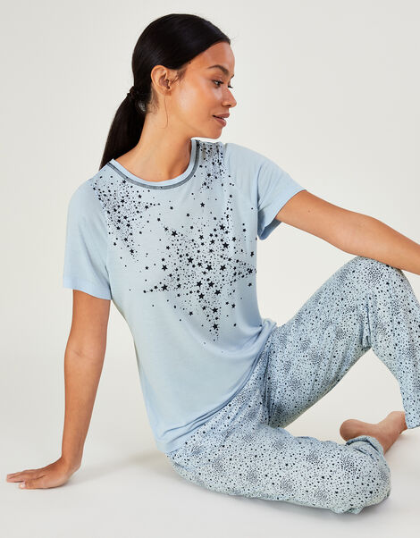 Star Placement Print Pyjama Set in LENZING™ ECOVERO™ Blue, Blue (BLUE), large