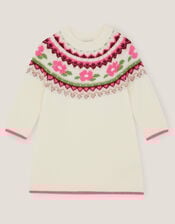 Baby Floral Fair Isle Jumper Dress, Ivory (IVORY), large