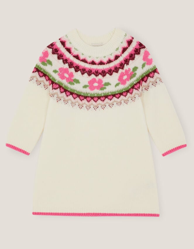 Baby Floral Fair Isle Jumper Dress, Ivory (IVORY), large