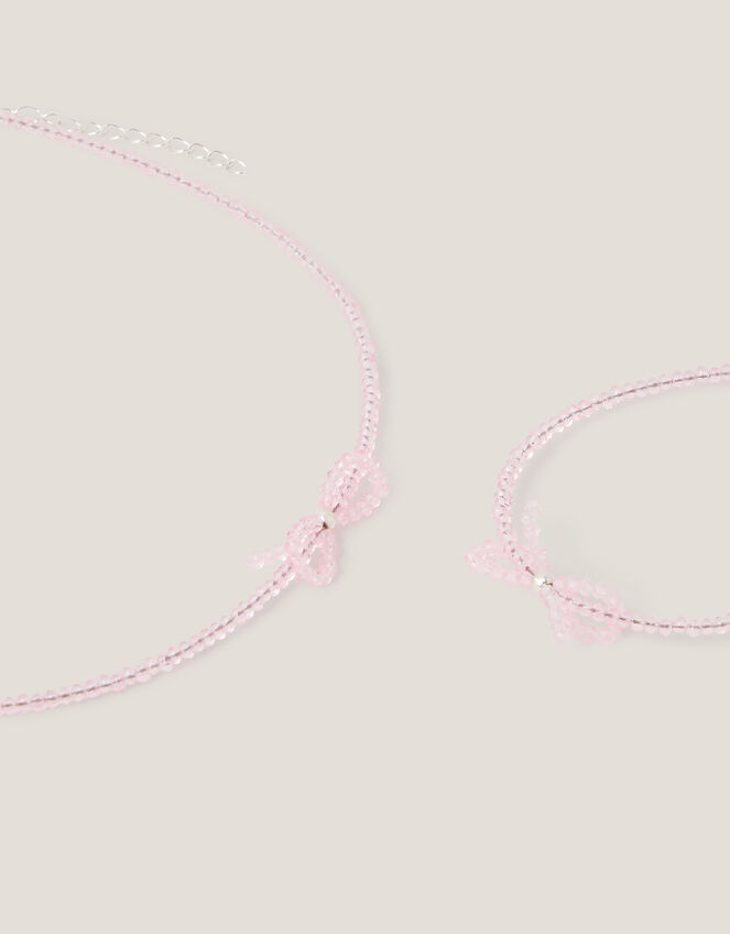 Bow Beaded Necklace & Bracelet Set, , large