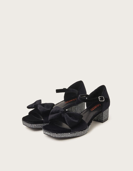Velvet Bow Stud Platform Heels, Black (BLACK), large