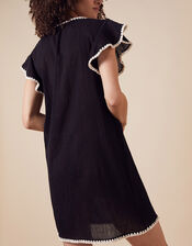 Lila Frill Sleeve Dress in Organic Cotton, Black (BLACK), large