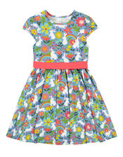 Frugi Issey Bunny Print Party Dress, Blue (BLUE), large
