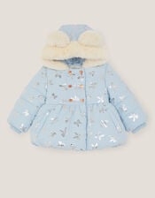 Baby Faux Fur Hooded Bow Coat, Blue (BLUE), large