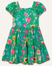 Floral Print Short Sleeve Jersey Dress, Green (GREEN), large
