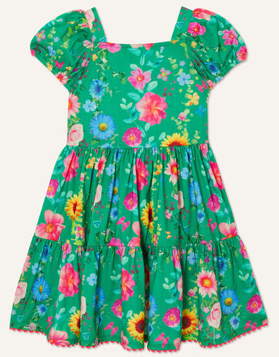Floral Print Short Sleeve Jersey Dress, Green (GREEN), large