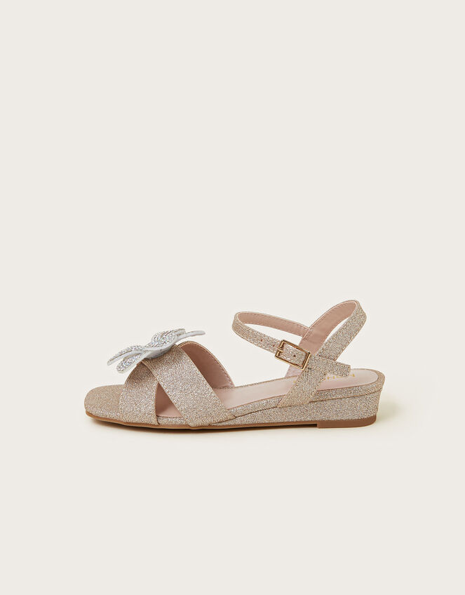 Diamante Flower Glitter Wedge Sandals, Gold (GOLD), large