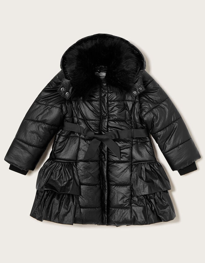 Shimmer Tiered Padded Coat with Hood, Black (BLACK), large