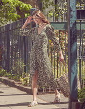 Animal Print Jersey Midi Dress, Green (KHAKI), large