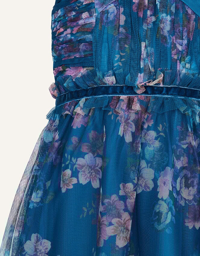 Floral Ruffle Tulle Maxi Dress, Teal (TEAL), large