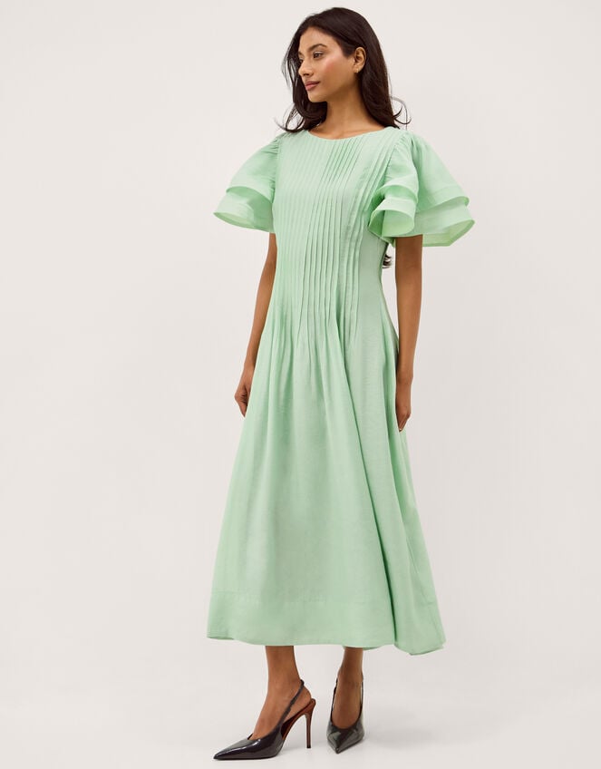 Pelia Flutter Sleeve Pleated Midi Dress, Green (MINT), large
