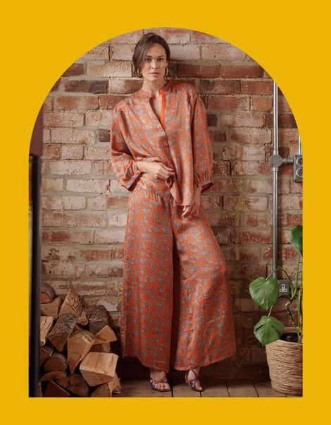 One Hundred Stars Print Darcy Shirt, Orange (ORANGE), large