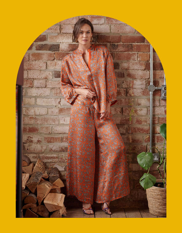 One Hundred Stars Print Darcy Shirt, Orange (ORANGE), large